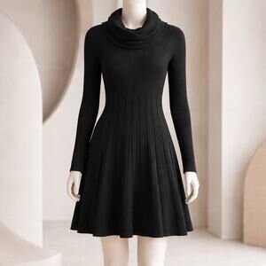 Calvin Klein Cowl Neck Pleated Sweater Dress Black Size XL New $134